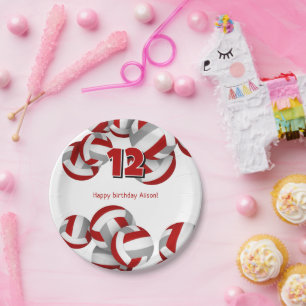 Prato De Papel cinza vermelha volleybolas rapazes festa de aniver