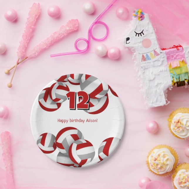 Prato De Papel cinza vermelha volleybolas rapazes festa de aniver (Festa)