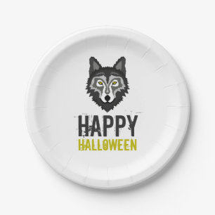 Prato De Papel Cinza Wolf, Feliz Halloween