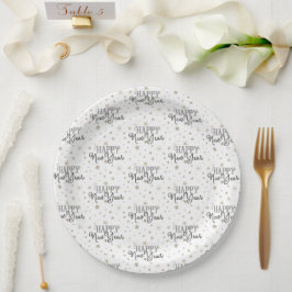 Prato De Papel Cinzas brancas de tipografia elegante Feliz ano no