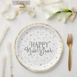 Prato De Papel Cinzas brancas de tipografia elegante Feliz ano no