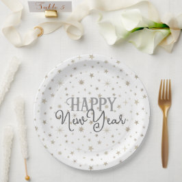 Prato De Papel Cinzas brancas de tipografia elegante Feliz ano no