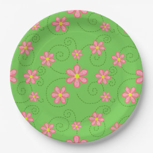 Prato De Papel Cinzas Rosa e Insetos em Verde Brilhante