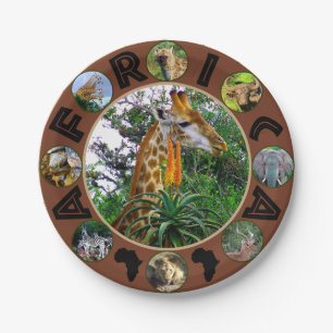 Prato De Papel Círculo Africano da Vida Selvagem Colagem Girafa A