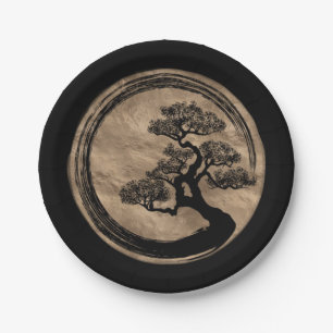 Prato De Papel Círculo do zen de Enso e ouro da árvore dos
