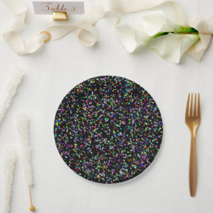 Prato De Papel Círculos coloridos bolhas em um padrão único preto