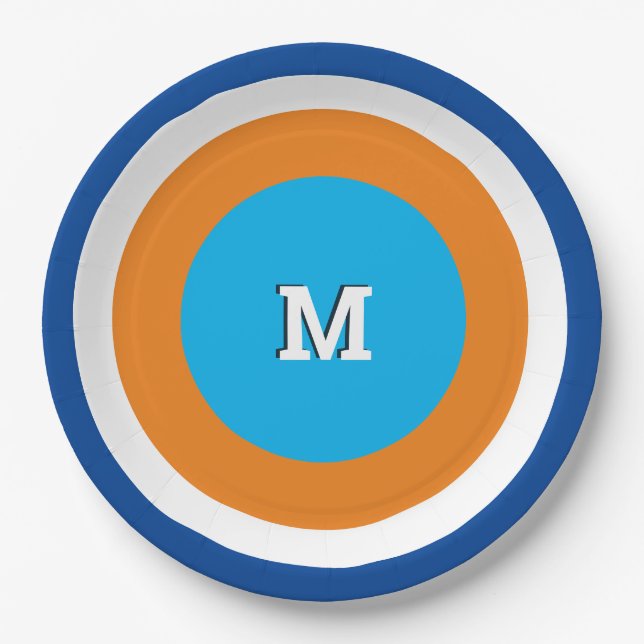 Prato De Papel Círculos Concentrados Brilhantes, Geométricos Mono (Frente)