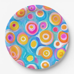 Prato De Papel Círculos de abstrato Artisan Modern Feliz Aniversá