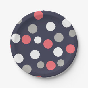 Prato De Papel Círculos de Bolas Cinza Padrão Coral Branco Cor-de