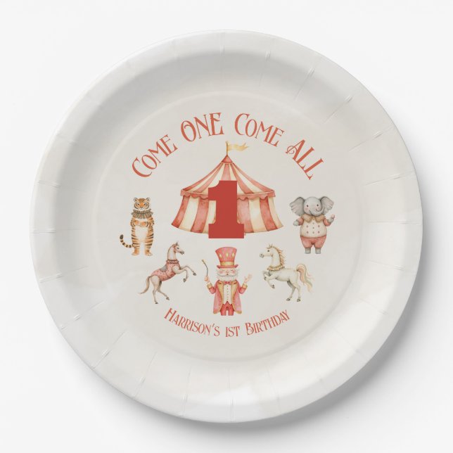 Prato De Papel Circus Animal Primeiro Aniversário (Frente)