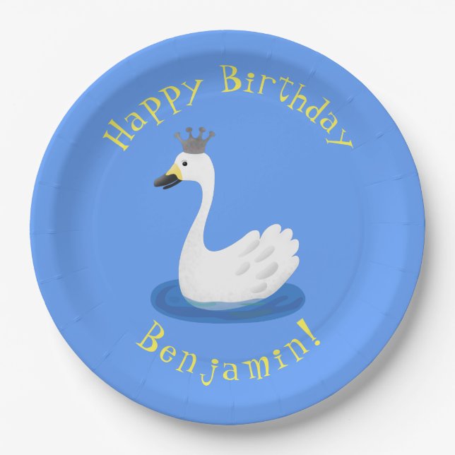 Prato De Papel Cisne branco bonito com desenho animado (Frente)