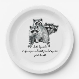 Prato De Papel Citação Inspirativa da Família Watercolor Raccoon
