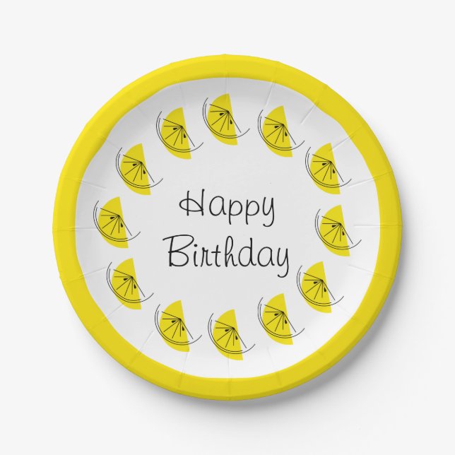 Prato De Papel Citrus Lemon Circle Feliz Aniversário (Frente)