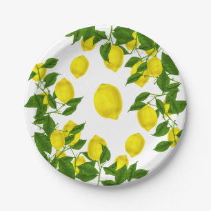 Prato De Papel Citrus Yellow Lemon Green Festa de casamento
