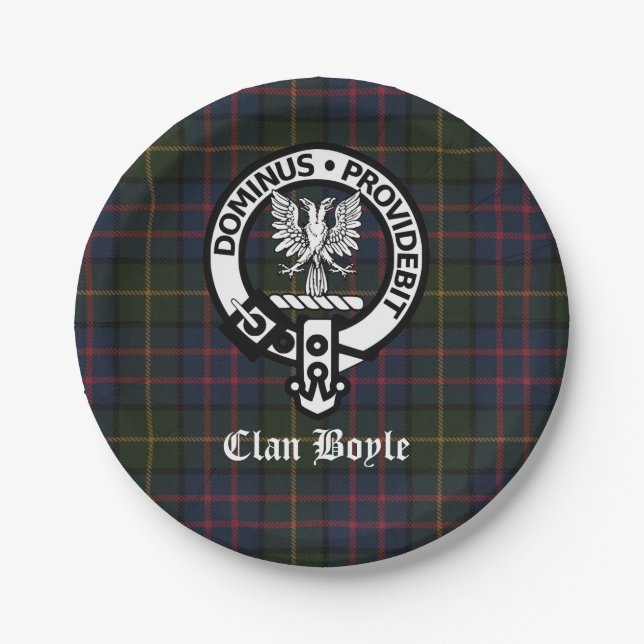 Prato De Papel Clan Boyle Crest Crachá e Tartan (Frente)