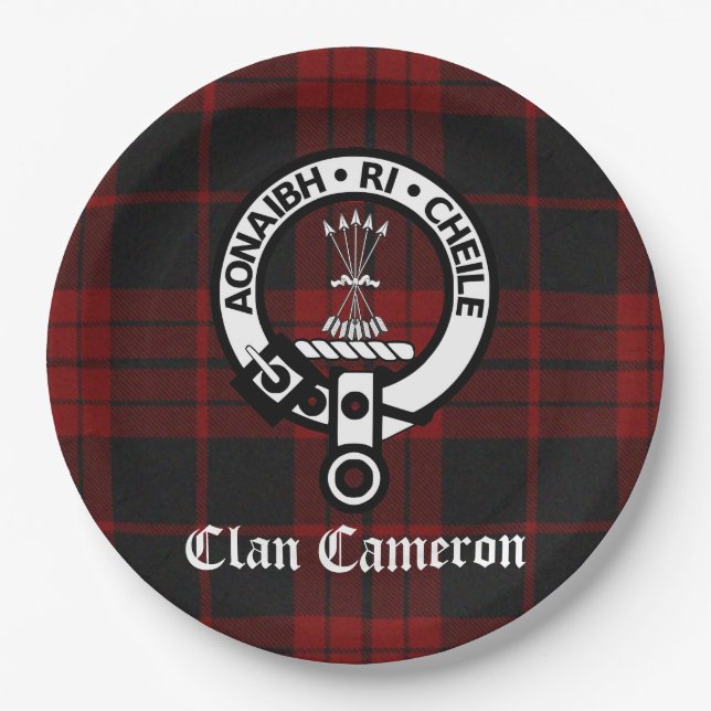 Prato De Papel Clan Cameron Crest Crachá e Tartan (Frente)