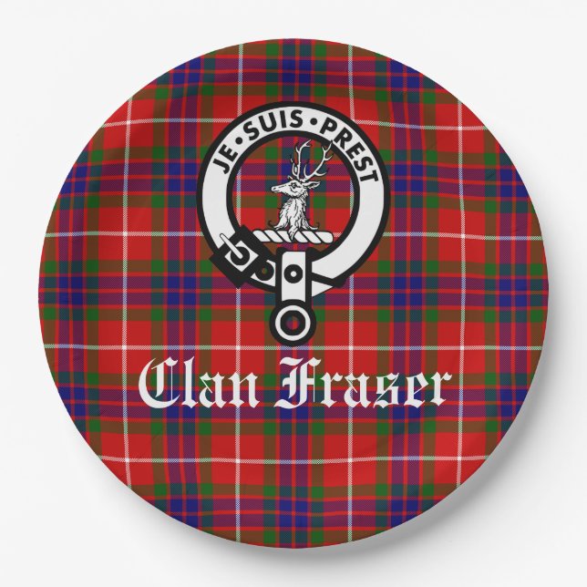Prato De Papel Clan Fraser Crest Crachá Tartan Personalizável (Frente)