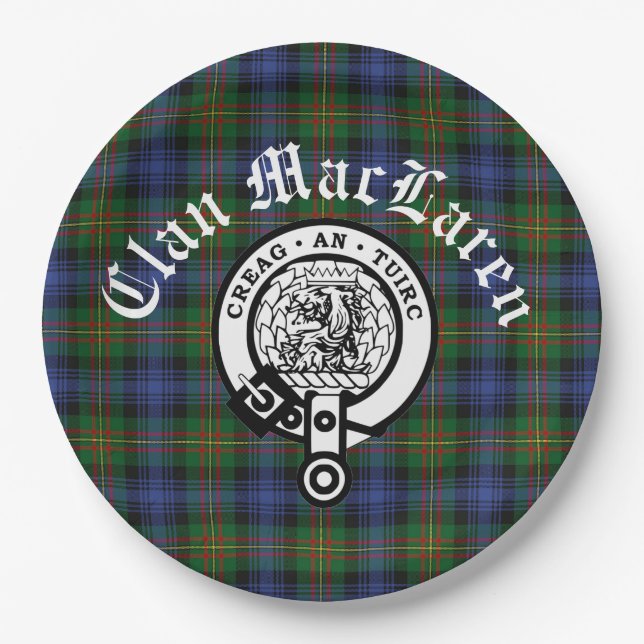 Prato De Papel Clan MacLaren Crest Crachá e Tartan personalizável (Frente)