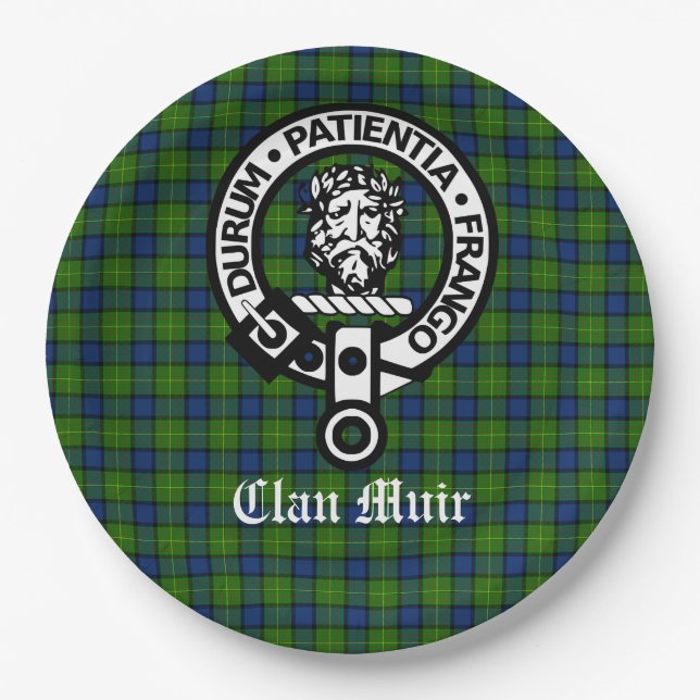 Prato De Papel Clan Muir Crest Crachá e Tartan (Frente)