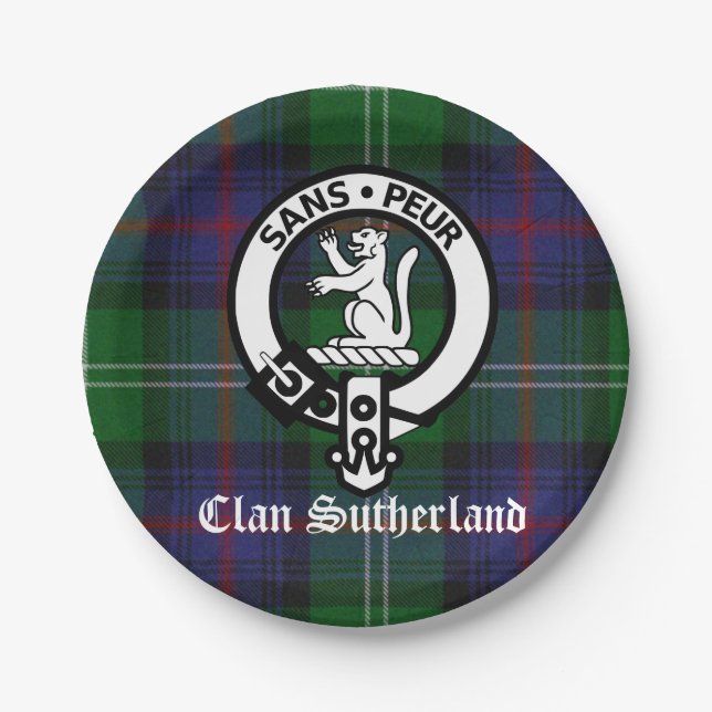 Prato De Papel Clan Sutherland Crest & Tartan Paper Plate (Frente)