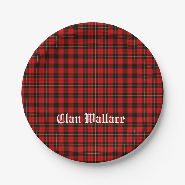 Prato De Papel Clan Wallace Tartan e Texto (Frente)