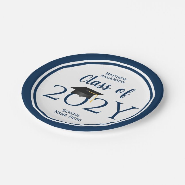 Prato De Papel Class of 2023 Elegant Navy Blue Graduation Party (Inclinado)