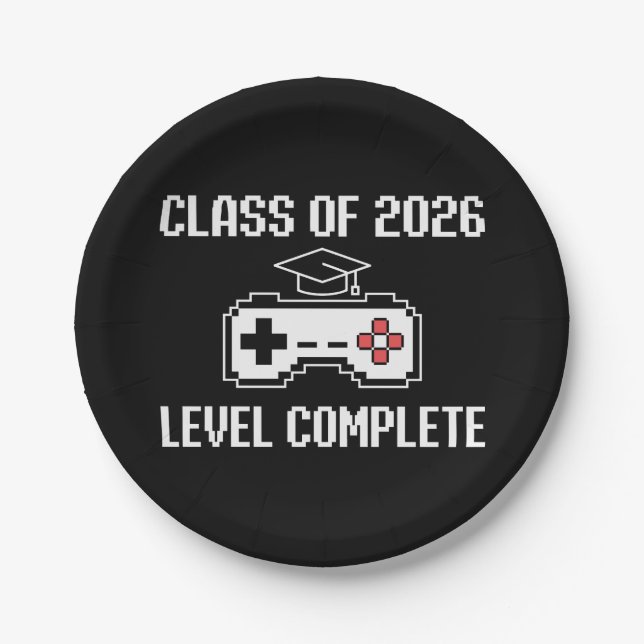 Prato De Papel Class Of 2026 Level Complete Gaming Graduation (Frente)