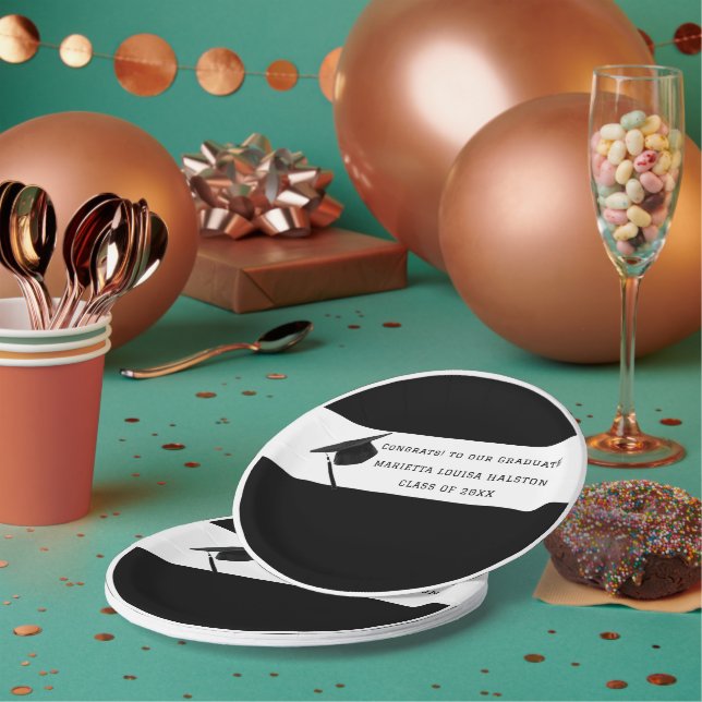 Prato De Papel Classe B&W Personalizada de Graduação 20XX (Múltiplo)