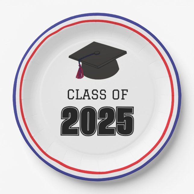 Prato De Papel Classe de 2025 Vermelho e Azul (Frente)