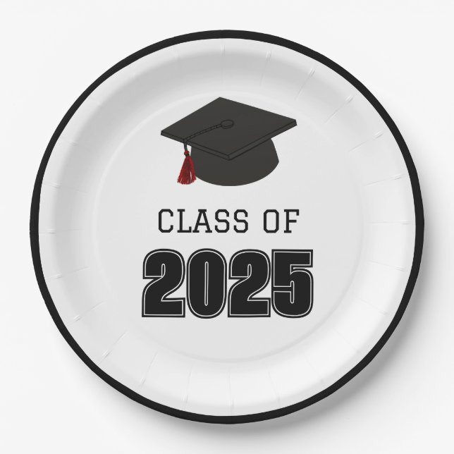 Prato De Papel Classe de 2025 Vermelho e Negro (Frente)
