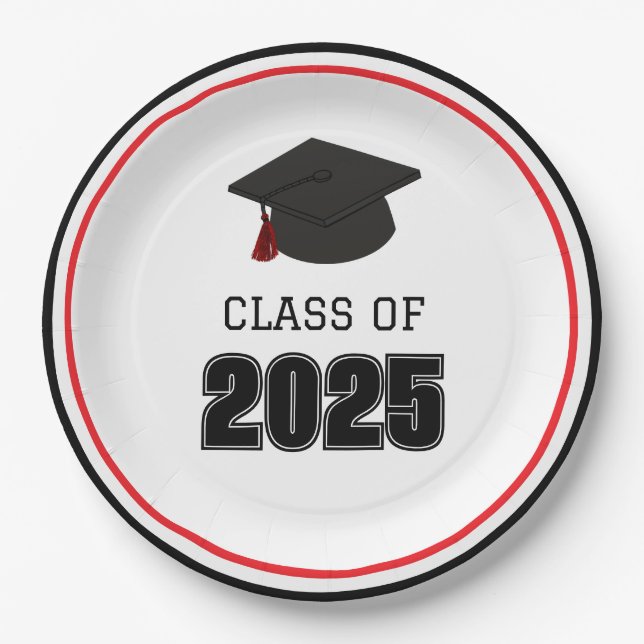 Prato De Papel Classe de 2025 Vermelho e Negro (Frente)
