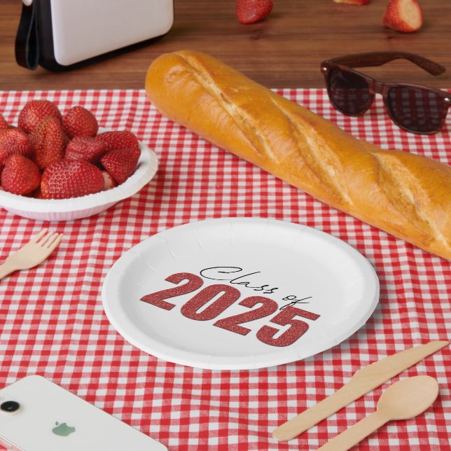 Prato De Papel Classe de brilho vermelho de 2025 (Piquenique)