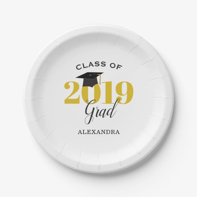 Prato De Papel Classe de Formando 2019 | Dourado simples e preto (Frente)