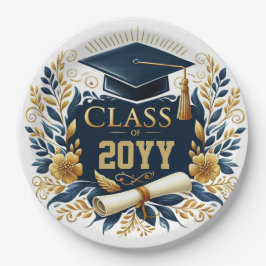 Prato De Papel Classe Floral de com Boné de formatura e Diploma