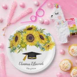Prato De Papel Classe Sunflower de Graduação de Nome Personalizad