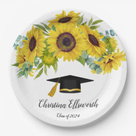 Prato De Papel Classe Sunflower de Graduação de Nome Personalizad