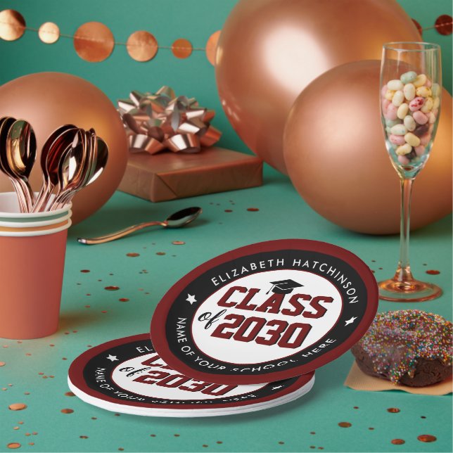 Prato De Papel Classe Vermelha Elegante Burgundy de Graduação 202 (Múltiplo)