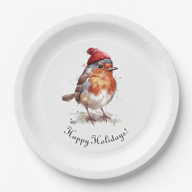 Prato De Papel Classic Christmas Robin, custom  (Frente)