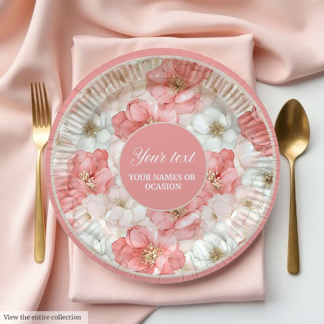 Prato De Papel Classic dusty pink and gold 80th birthday plate (Classic dusty pink and gold 80th birthday plate)