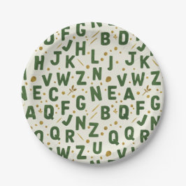Prato De Papel Classic Forest Green Alphabet