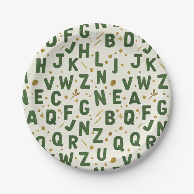 Prato De Papel Classic Forest Green Alphabet (Frente)