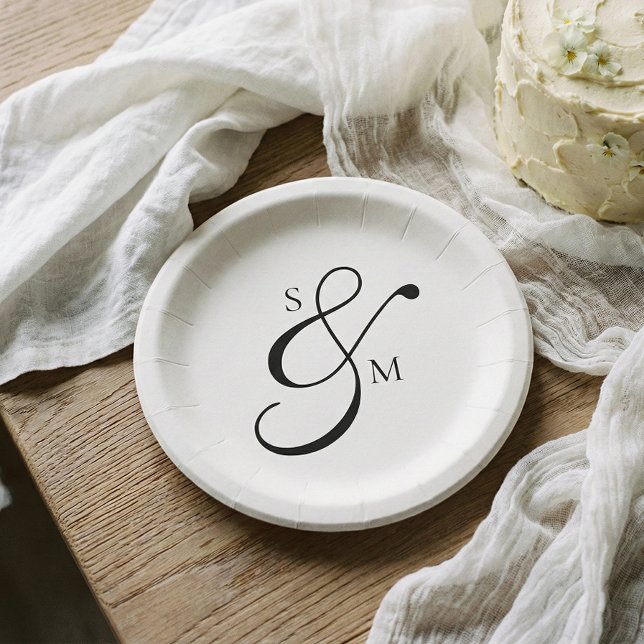Prato De Papel Classic Monogram Ampersand Wedding White (Criador carregado)