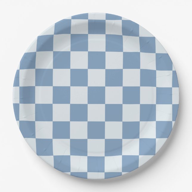 Prato De Papel Classic Navy Blue & White Gingham Picnic (Frente)