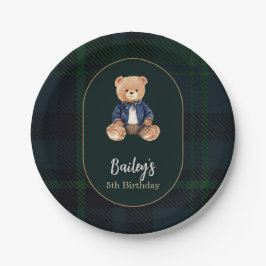 Prato De Papel Classic Plaid Little Bear Birthday