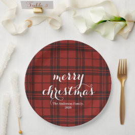 Prato De Papel Classic Plaid Merry Christmas Festive -