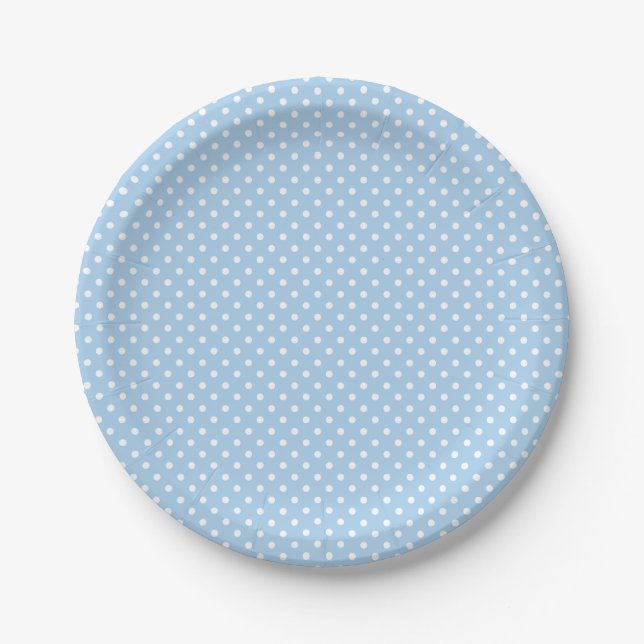 Prato De Papel Classic Polka Dot White - Baby Blue (Frente)