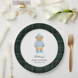 Prato De Papel Classic Preppy Bear Tartan Baby Shower