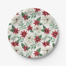 Prato De Papel Classic Red & White Poinsettia Holiday