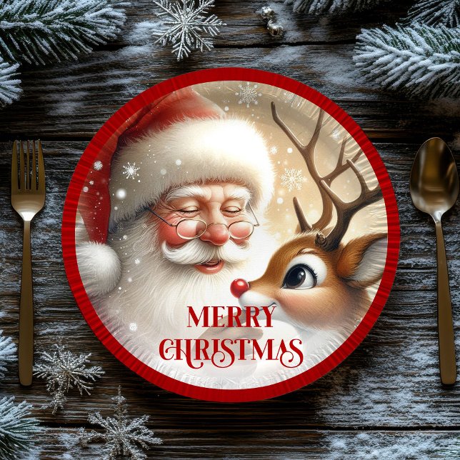 Prato De Papel Classic Santa and Rudolph Cartoon Holiday Paper  (Classic Santa and Rudolph Cartoon Holiday Paper Plates

)