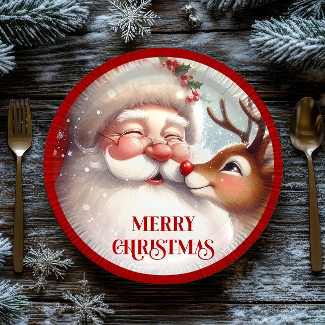 Prato De Papel Classic Santa and Rudolph Kids Christmas Plates (Classic Santa and Rudolph Kids Christmas Paper Plates

)